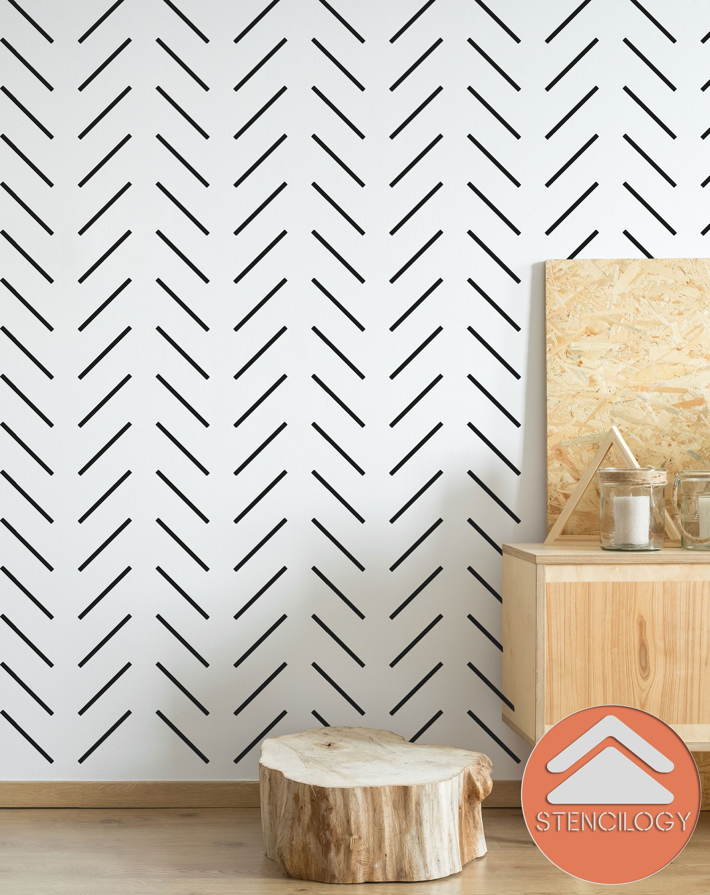THAMES XL Wall Stencil Herringbone Minimal / Large Allover Wall