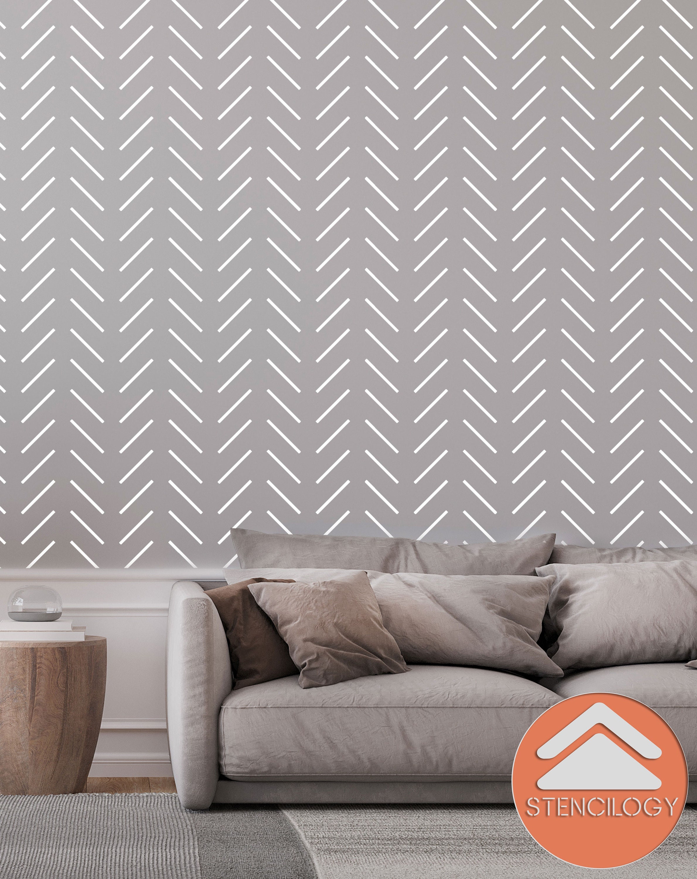 THAMES XL Wall Stencil Herringbone Minimal / Large Allover Wall