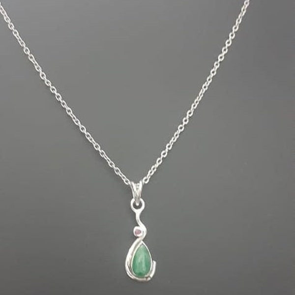 Emerald Pendant Ruby Pendant Natural Emerald May Birthstone Vintage Pendant Silver Pendant Real Emerald Simple Pendent.