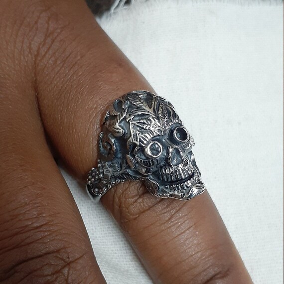 Ghost Head Black Plated Silver Ring Antique Ring Halloween