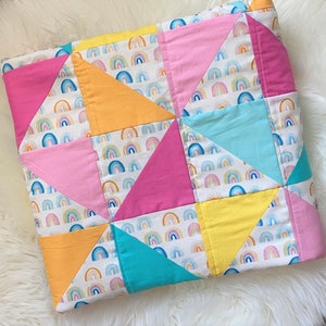 Modern Baby Quilt- Modern Baby Girl Quilt- Baby Quilt Blanket- Rainbow Baby Quilt, Colorful Baby Quilt, Rainbow Quilt, Pink Quilt