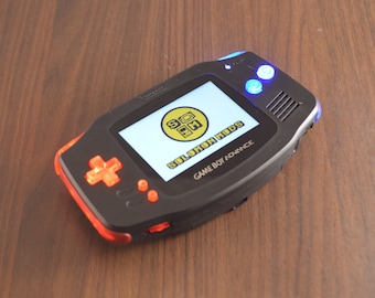 Nintendo Gameboy Advance Black - Lustiger IPS 3" Bildschirm - Rote/blaue LED Tasten - Lustiger LiPo / USB-C Ladevorgang