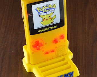Pokemon Yellow Nintendo Gameboy Color (GBC) Bundle Game and Stand  included FunnyPlaying Q5 V2 LED buttons USB-C Rechargeable Battery