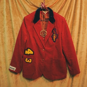 Vintage Velvet Ruby Red Blazer with added Vintage Patchwork