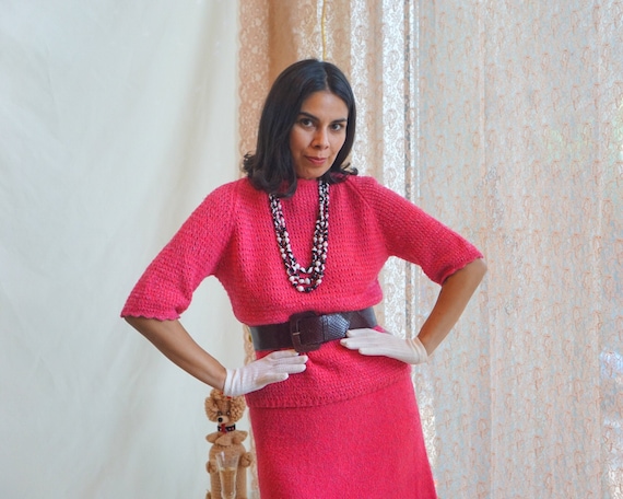 Hot pink sweater skirt set deals