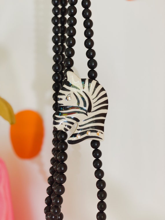 Vintage Zebra Pendant Beaded Necklace Double Strands Etsy