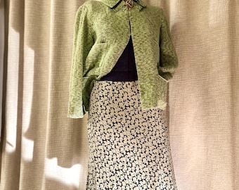 Vintage Ralph Lauren Silk Floral Midi Skirt | navy and cream
