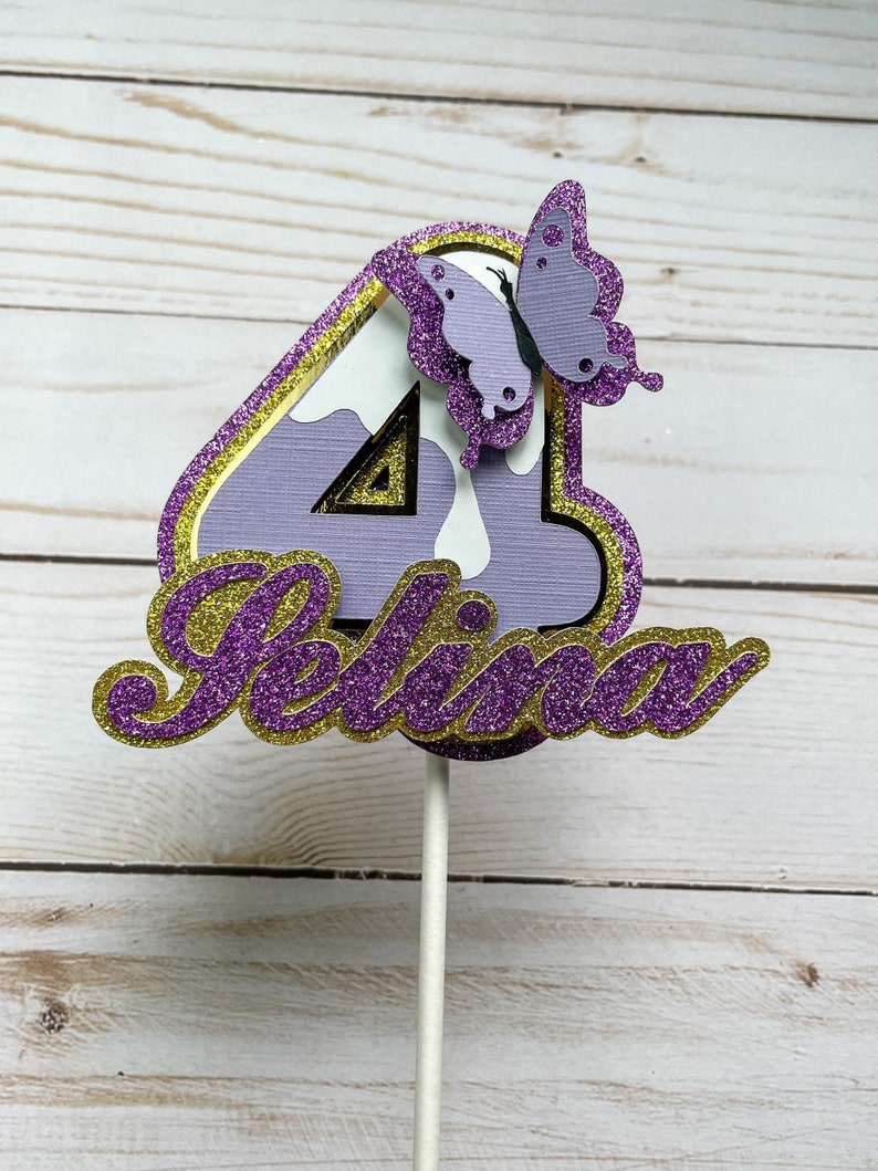 Custom Name and Age Baby Birthday Cake Topper with Metallic Foil and Cardstock