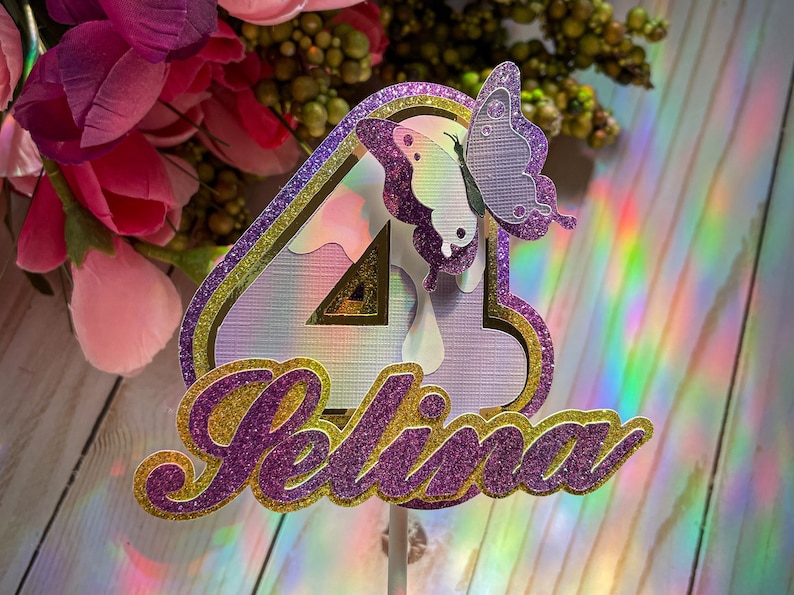 Custom Name and Age Baby Birthday Cake Topper with Metallic Foil and Cardstock