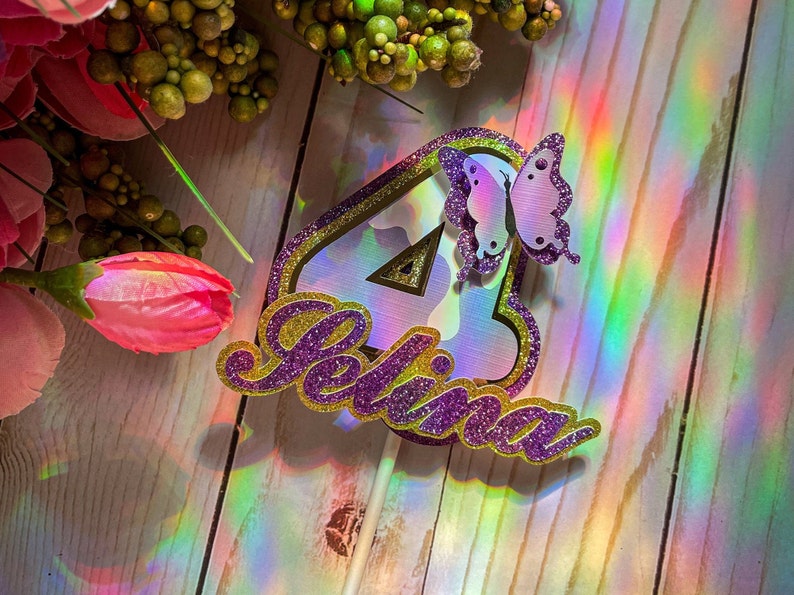Custom Name and Age Baby Birthday Cake Topper with Metallic Foil and Cardstock