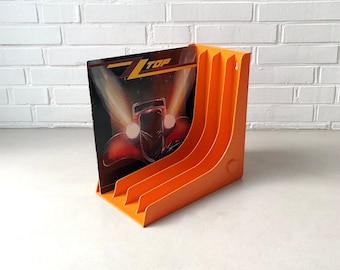 Vintage System Record Stand, Orange, LP Angle, Record Shelf, 70s, Vinyl, Space Age