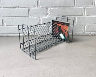 Vintage CD shelf, CD stand, shelf 80s, CD rack metal, vintage record stand grey, String