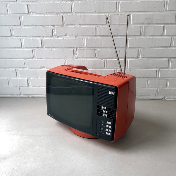 Original 1970s TV, Loewe (c) P 31, orange TV, TV for decoration, prop, tube TV