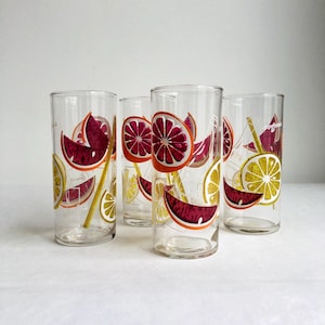 4 cocktail glasses from the 70s, punch glasses, vintage long drink glasses, pop art glasses, flower power, juice glasses, party glasses
