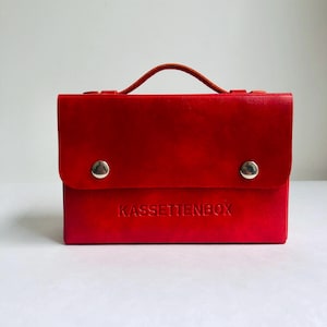 Vintage cassette box, 70s, leather look red, design GDR collector, cassette case, children&#39;s cassettes, storage Made in Germany