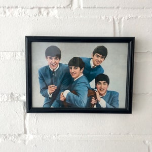 Carte postale vintage (encadrée), carte postale The Beatles, années 60 n/b, John, Paul, Ringo, George