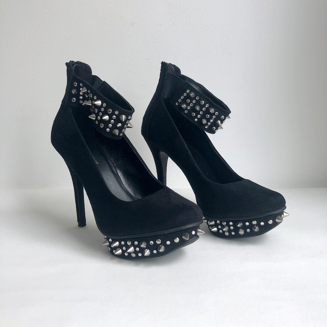 High Heels From Catwalk c Black Pumps Punk Shoes Women s Shoes Rivets Etsy
