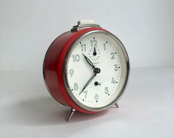 Vintage alarm clock "Kienzle", table clock 60s, alarm clock orange