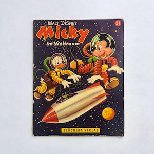 Vintage Disney 1962 book, &quot;Mickey in Space&quot;, Blüchert Verlag, Mickey Mouse Comic