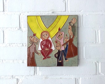 Christliche Pfingst-Keramik, (Maria, Heiliger Geist, Apostel), Pfingsten, Kunstwerkstatt Bethel, 1980er Jahre, Handarbeit