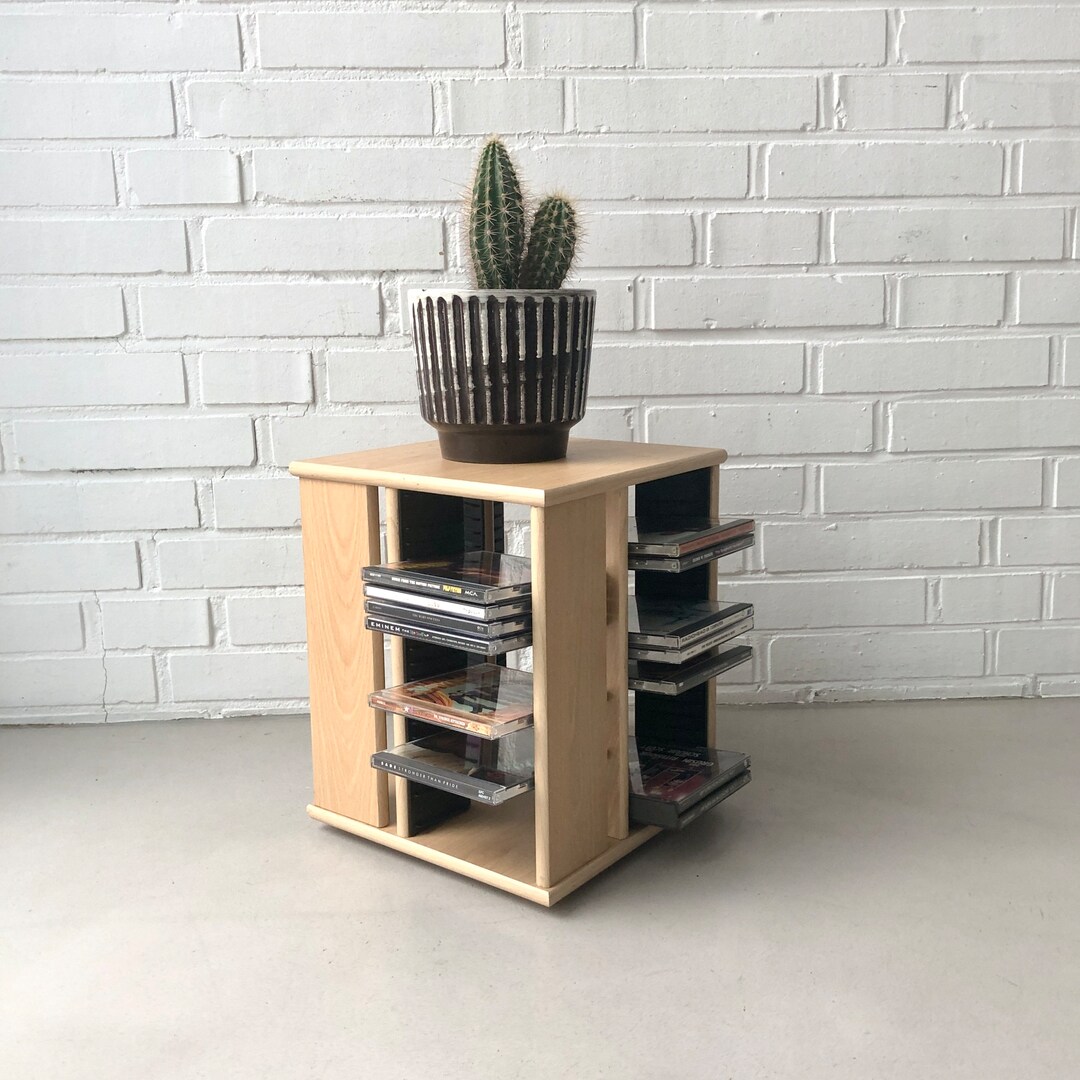 Vintage CD Shelf Wood, CD Stand, CD 80s, Rotatable, Furniture