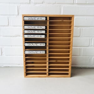 Vintage cassette rack, wood, MC rack, cassettes, cassette stand, tape storage, 70s