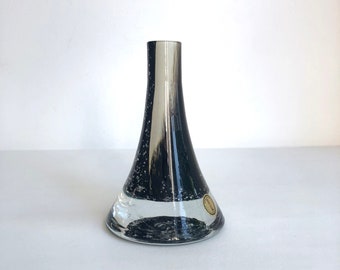 Vintage vase Murano style, glass vase black and white, glass vase mouth-blown, midcentury flower vase, glass gallery Malente