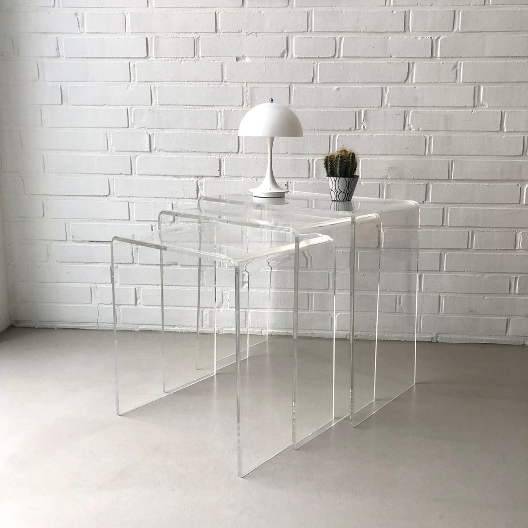 Vintage Plexiglass Nesting Tables, Space Age Side Tables, Acrylic