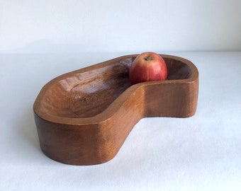 Vintage fruit bowl, solid wooden bowl, brown jewelry bowl, mid-century bowl