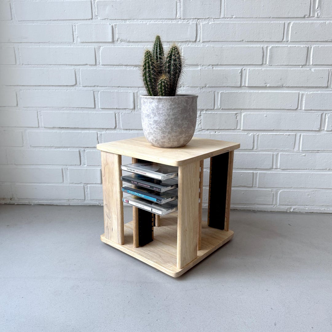 Vintage Wooden CD Rack, CD Stand, Rotating CD Cube, 1980s, Rotatable ...
