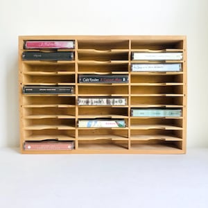 Sturdy wooden cassette rack for 30 cassettes, vintage cassette stand, MC, tape storage, 70s