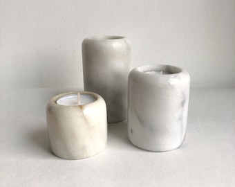 Vintage candle holder marble, tealight holder, candlestick set of three, candlesticks