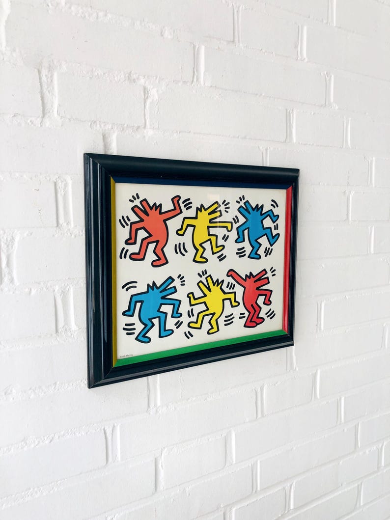 Vintage Keith Haring art print "Dancing Dogs", framed image 3