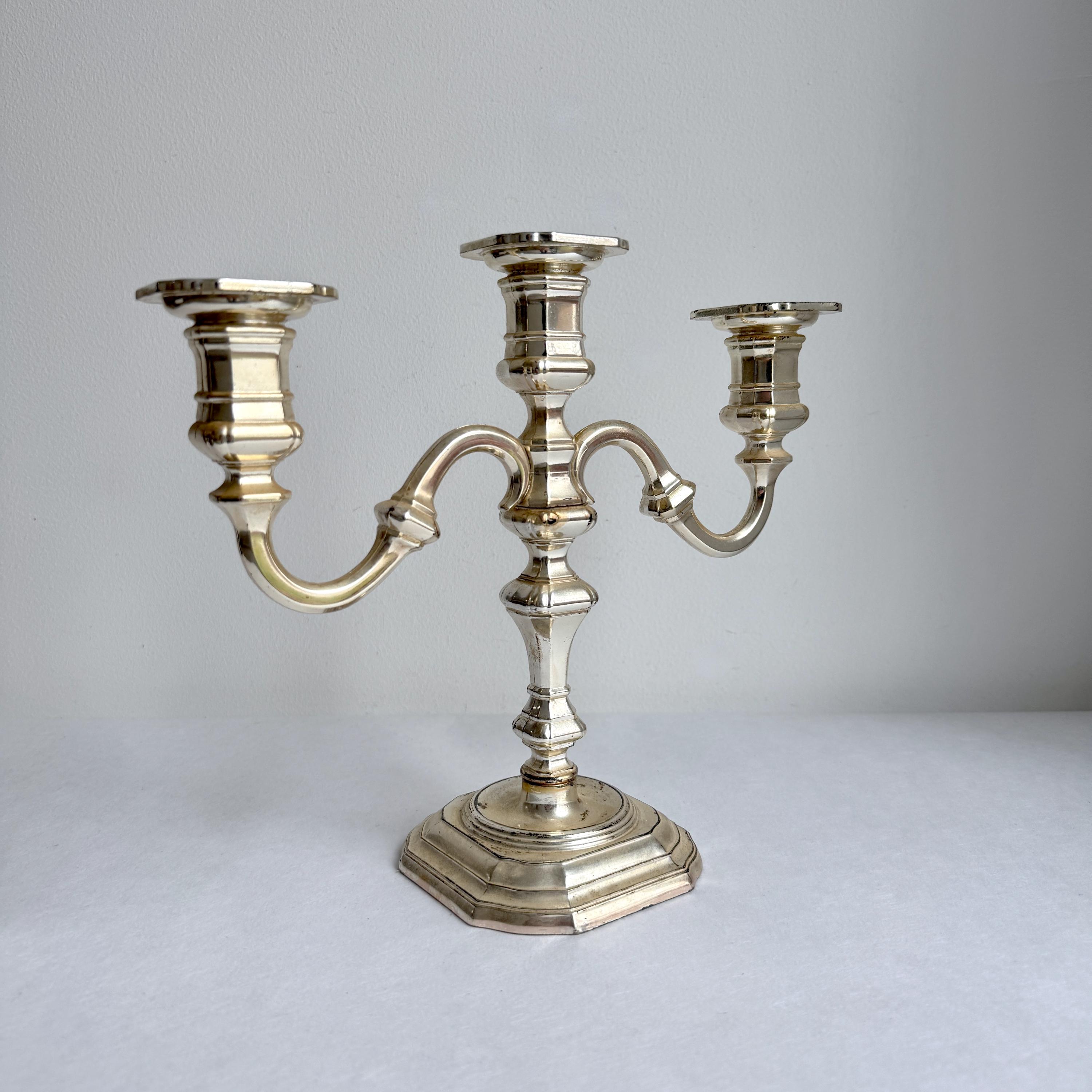 Bougeoir vintage en métal argenté de style Art nouveau