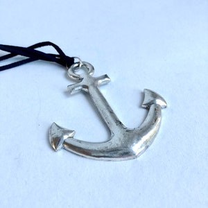 Vintage &quot;Anchor&quot; Necklace, Pendant, Jewelry, Leather Strap, Metal