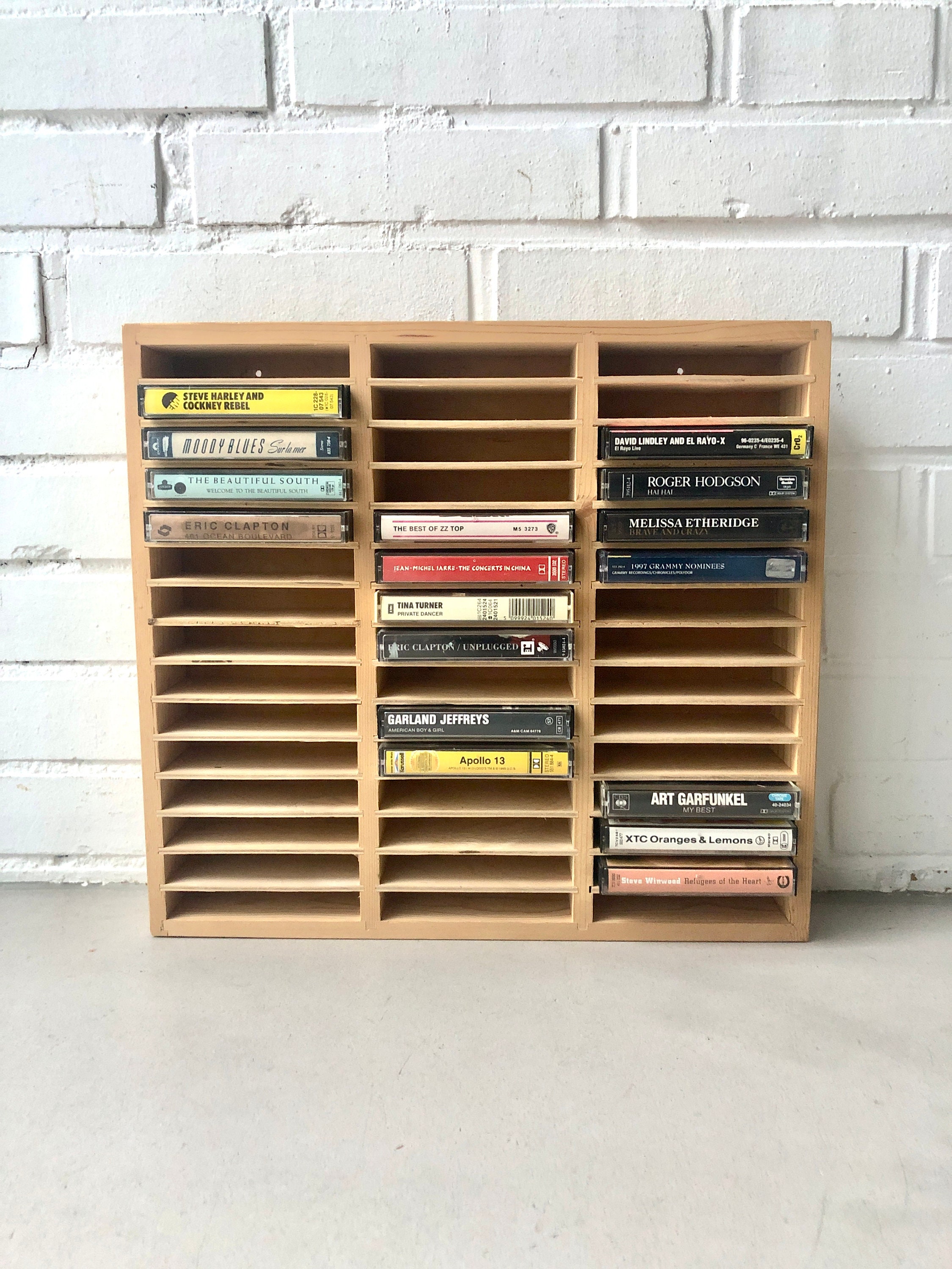 Sturdy Cassette Rack for 45 Cassettes, Vintage Wooden Cassette Deck, MC ...