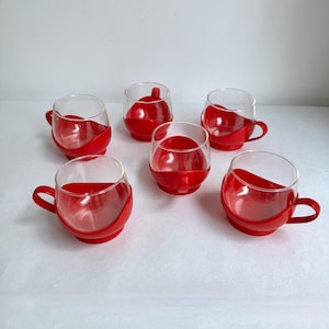Vintage Melitta "Sextet" dricksglas, 1970-talsset om 6, röda, vintage tekoppar