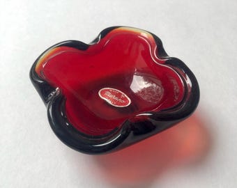 Vintage Murano asbak, rood, asbak midden vorige eeuw, asbak jaren 60, kom