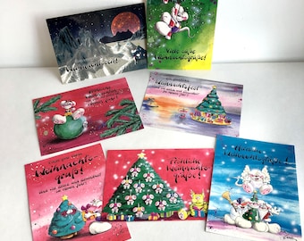 Diddl Maus Weihnachtskarten, Springmaus, Postkarten, Sammelkarten, 90er Jahre