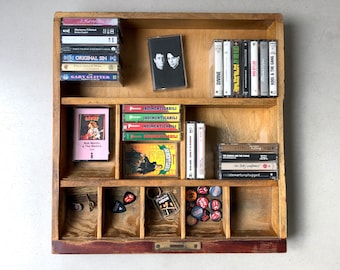 Cassetto contanti vintage, ripiano per cassette in legno, custodia per cosmetici