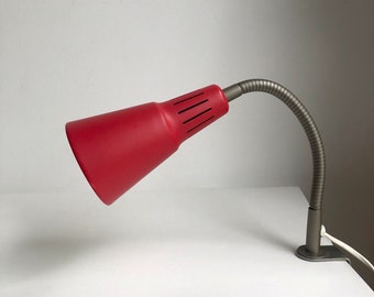 Vintage work light, 90s IKEA clamp light, Kvart V0401, articulated lamp red