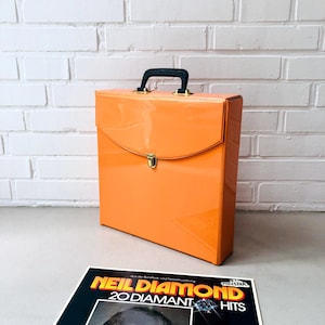 Vintage record case, LP case, orange case, space age record stand, 70s DJ case