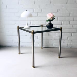 Vintage side table silver metal, vintage living room table glass, side table 80s