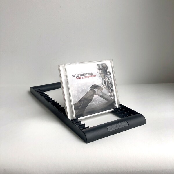 Vintage CD flip, CD stand black, midcentury, record stand 90s, disc holder for browsing, CD shelf, discotheque