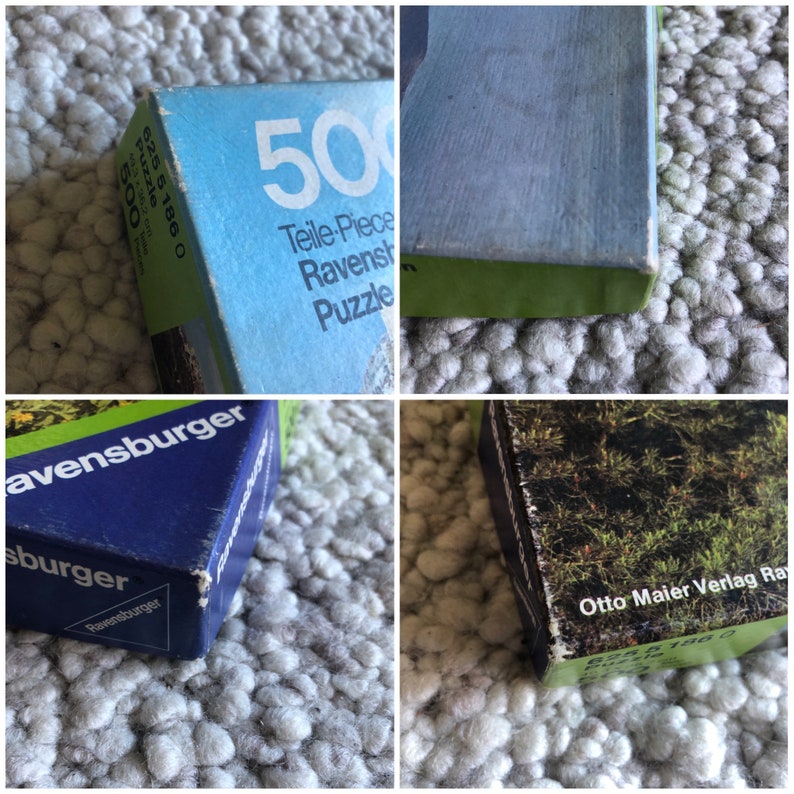 K&ouml;nnte beinhalten: Drei verschiedene Puzzleboxen. Die erste Box ist blau und wei&szlig; mit dem Text "500 Teile-Piece Ravensburger Puzzle" und "625 5 186 0". Die zweite Box ist blau mit dem Text "Ravensburger" und die dritte Box ist braun mit dem Text "Otto Maier Verlag Ravensburg 625 5 186 0".