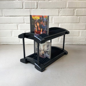 Vintage CD shelf, CD stand black, midcentury, 80s, disc holder, HAMA (c), discotheque