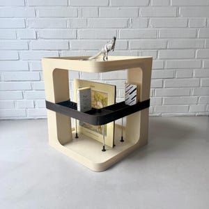 70s record cassette container "flair", vintage bar cart, space age record stand
