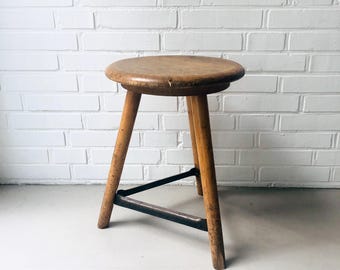 Vintage workshop stool, industrial stool mid-century, 50s work stool