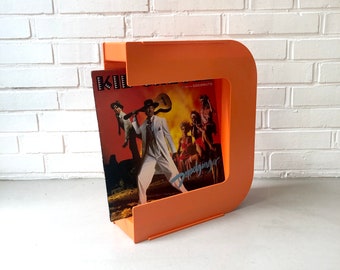 UBOX record stand, orange, record shelf for vinyl, Space Age "iisi", Made in Germany 70s, Vintage LP shelf