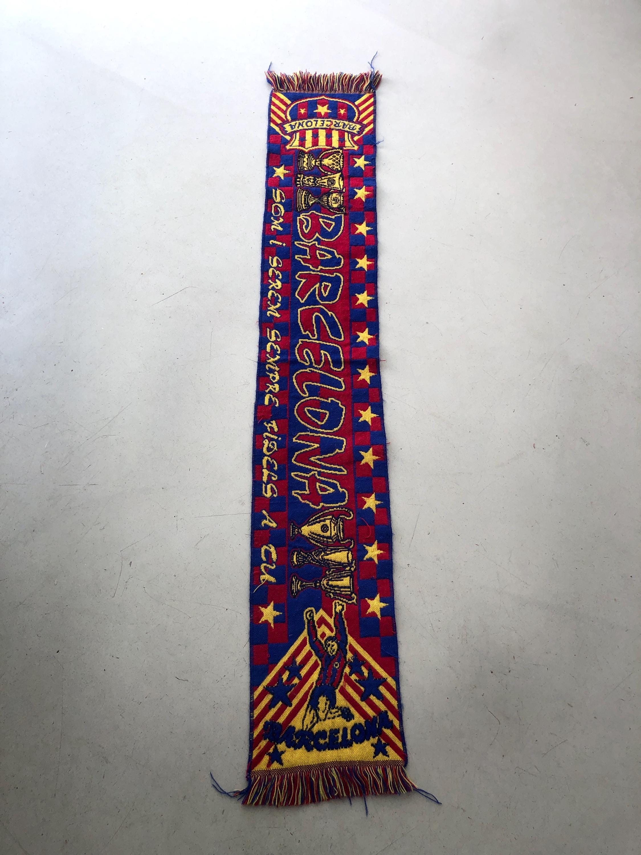 【vintage FC Barcelona football scarf】 Scarf Official Vintage F.C Barcelona and Its Trophies The
